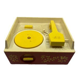 Vintage 1971 Fisher Price Kids Musical Wind Up Record Player Red Plastic Discs